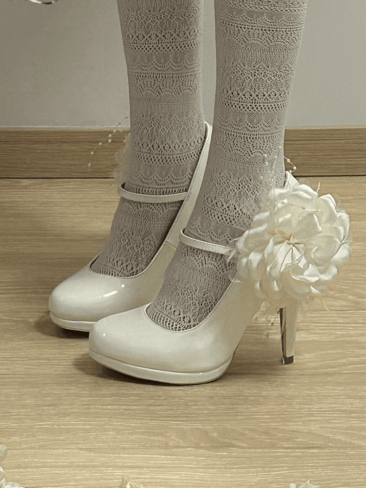 Detail Floral Classic Off-white with High-heel Lolita Shoes