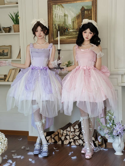Lilafarbenes, schimmerndes Kleid mit Taillenbund JSK Lolita Basque mit Stäbchen