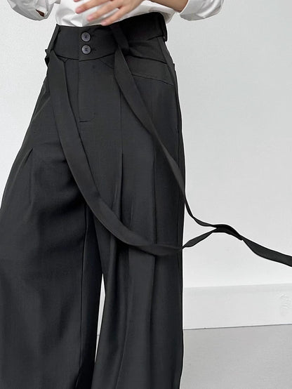 Fly Ouji Pants with Ribbons Two-Button Wide-Leg Lolita Side Green Dark