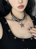 Black-Silver Punk Star Necklace with Spike Accents