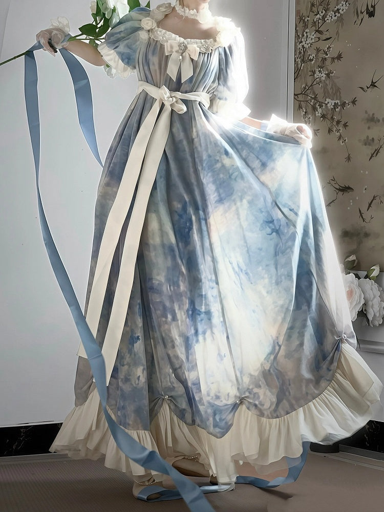 Blue Empire Waist Oil Painting Maxi Dress - Every Page of Poetry