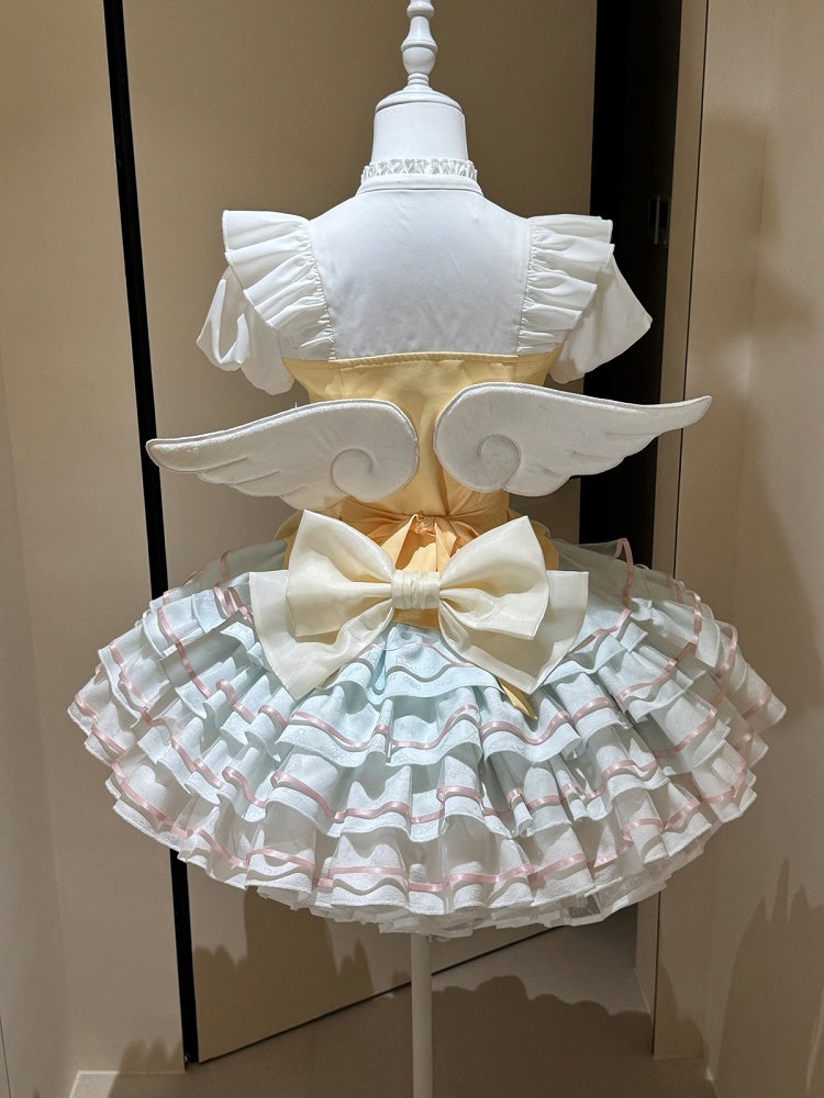 Bear Angel Lolita Full Set: Short-Sleeve Top, Ruffle Skirt, Wings & Bow - Sweet Dream Box