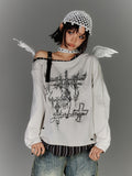 Graphic Top Y2K Apricot Asymmetrical Neckline Buckle Strap Glamorous