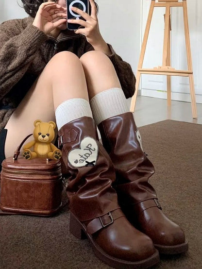 with Lolita Buckle Boots Straps Embellished Elegant Brown