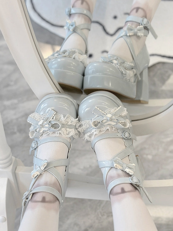 – Shoes Sweet Toe Lolita High-heel Blue Round