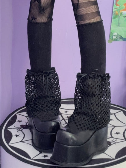 Hohl-out Stulpen Y2K Details Design Schwarz/Weiß Bowknot Bein