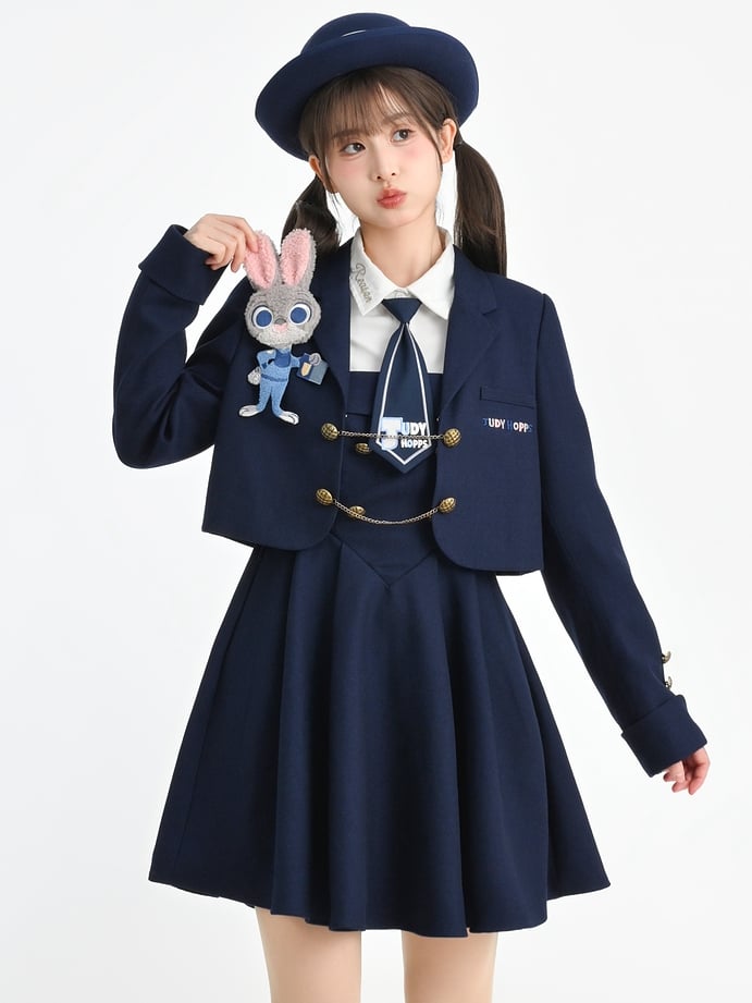 Preppy Cropped Blazer im Kettendesign Dunkelblau