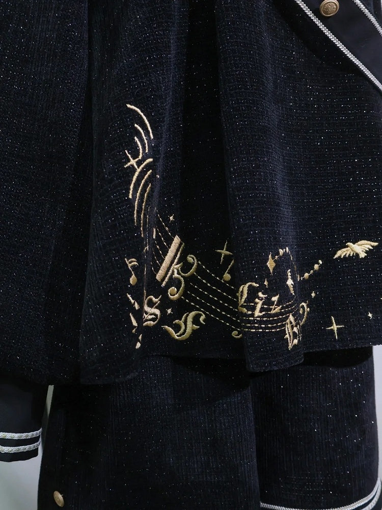 Set-Schwarz Schwarz Glitzernden Stil Ouji Waffel Preppy Mode Volle