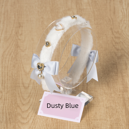 Pink/Dusty White Kei Blue/Black KC Plush Jirai Bow Rhinestone Dusty