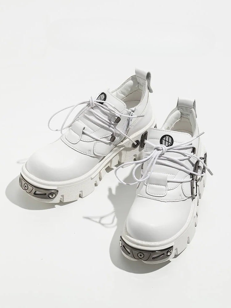 System - Shoes Platform White with Lace-Up Punk Triple Fastening