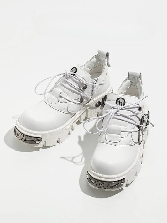 System - Shoes Platform White with Lace-Up Punk Triple Fastening