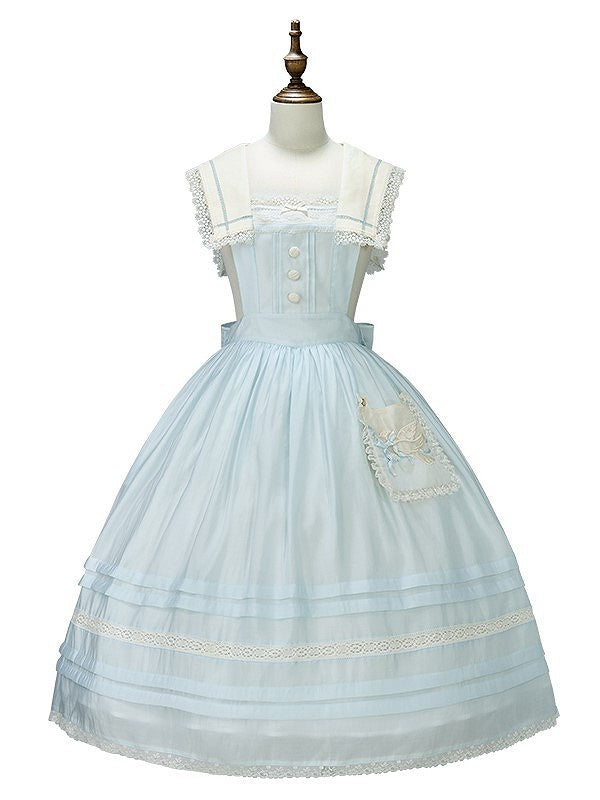 Dress and Sailor Accent Blue with Lace Light Overall Trim Pocket Lolita