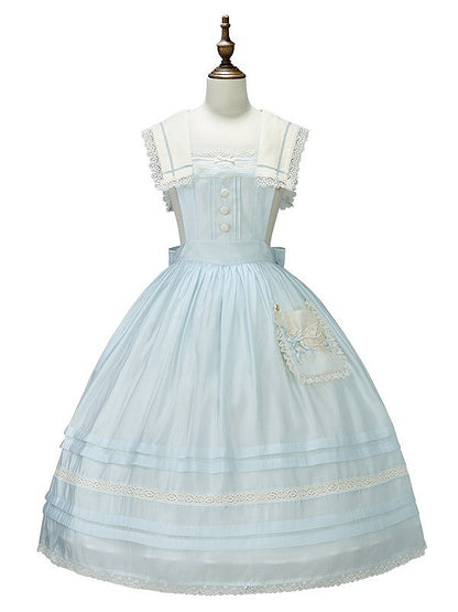 Dress and Sailor Accent Blue with Lace Light Overall Trim Pocket Lolita