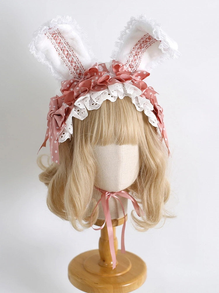 7-Color Lolita Dot Bunny Ear Design) (Polka Lace Fluffy Hairbands