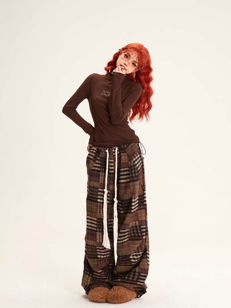 Patchwork-Kordelzug mit Hosenbund Plaid Braun