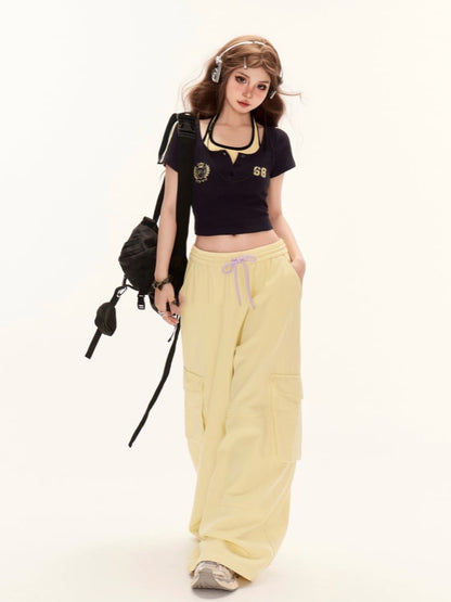 クロップドTシャツ ネイビーブルー ホルターネック グラマラス ツーピース フェイク