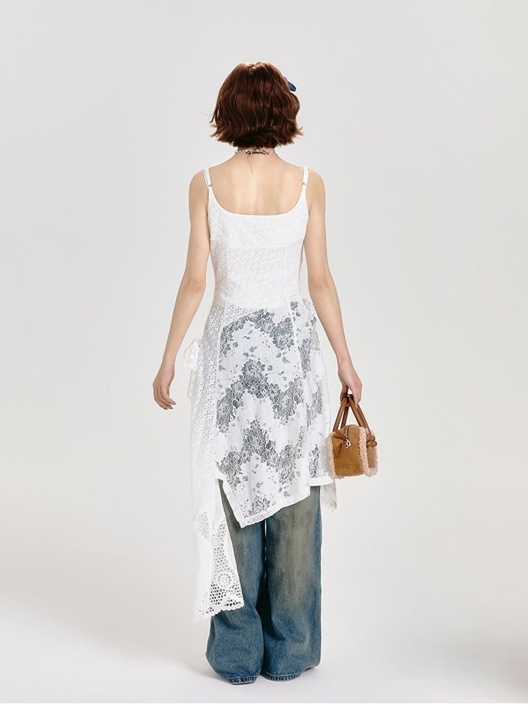 Lace Patchwork White Adjustable Layered Slip Dress - Girlyhalo