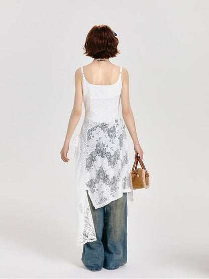 Lace Patchwork White Adjustable Layered Slip Dress - Girlyhalo