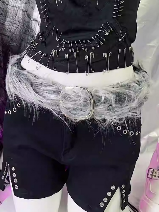 Gürtel mit zotteliger Schnalle in Grau mit Farbverlauf