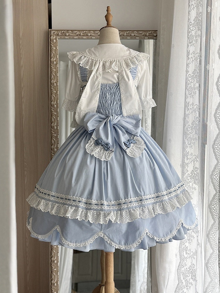 パンスリーブカラーのピーターコットンショートホワイトブラウス