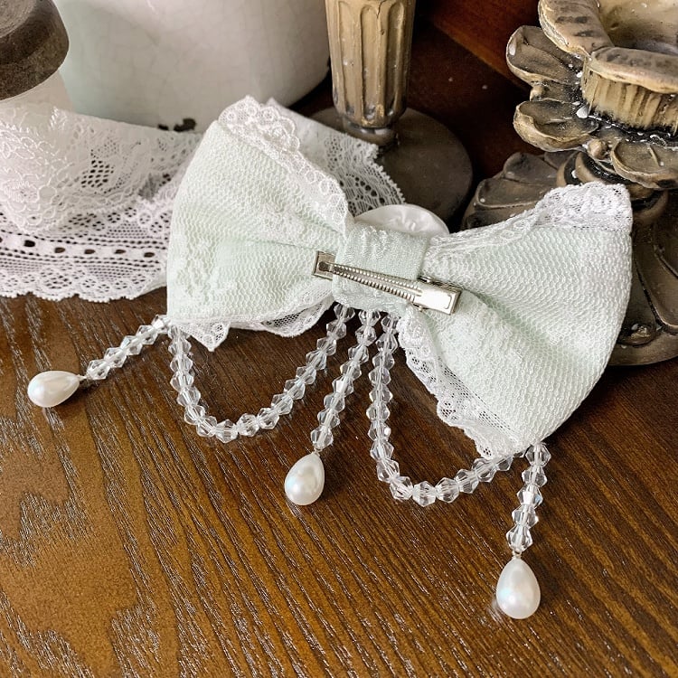 ホワイト/ピンク/ブルー/グリーンの蝶結びヘアクリップ