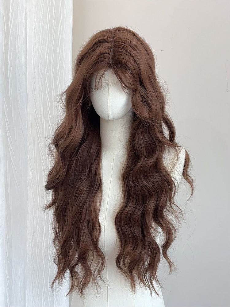 Wig with Bangs Wavy Brown 75CM