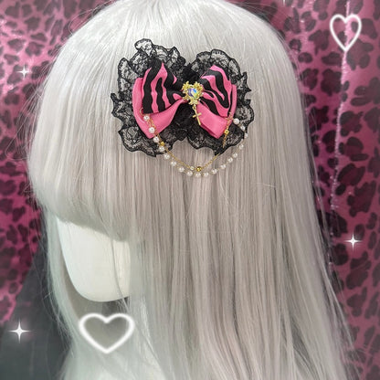Pink/Black Hairclips Fashion - Zebra Hime Gyaru Print