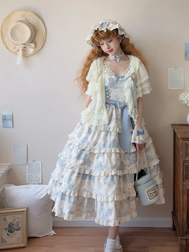 Hem Detachable Blue Print Grapes Skirt Lolita Jumper