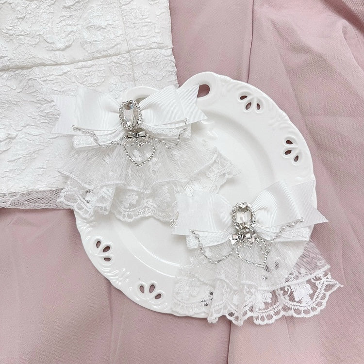 Jirai Kei Beaded with 4 Hairclips Tails Colors Lolita Twin Chain Bow