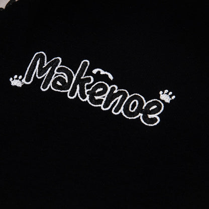 Black Star Print Short Sleeve Tee with Cat Embroidery - Languid Park