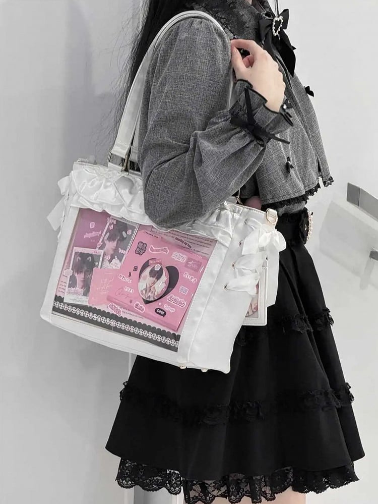 Halter Schleife Tasche Satin Karte Rüschen Weiß Riemen Borte Ita Mit Selbst-krawatte