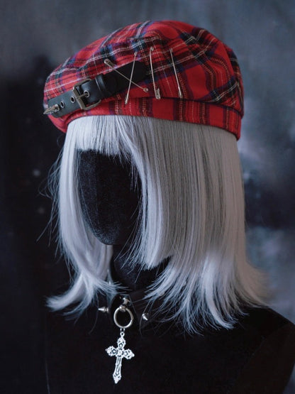 Punk Red & Blue Plaid Beret - Strange Sugar