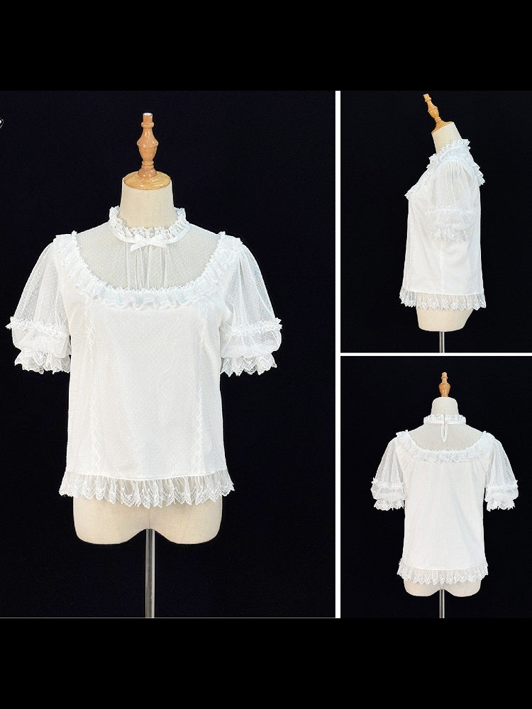 Dreamy Beige or White Lace Blouse with Removable Sleeves Lolita Style - Miss Cube Dressworks