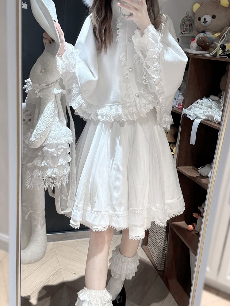 Kei Heart Long with White Short Skirt Buttons - / Tiered High-Waist Jirai Version