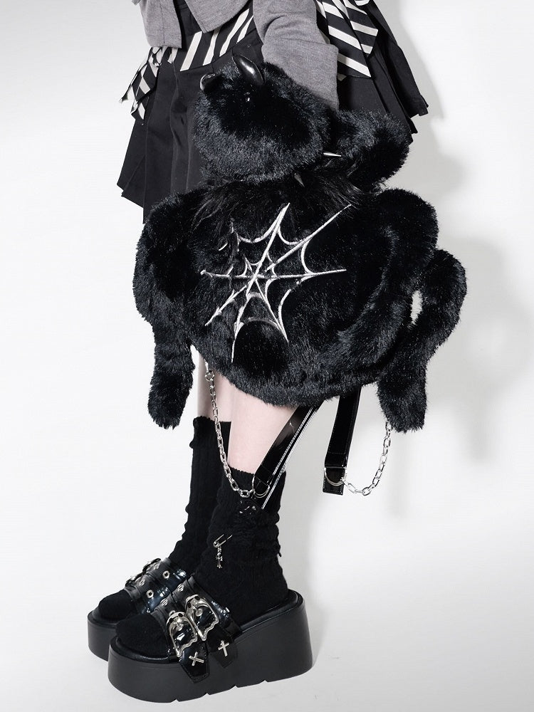 Y2K Rucksack Fleece Spider Schwarz Punk