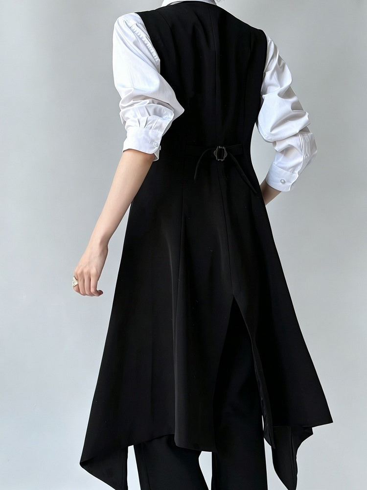 Swallow-Tail Black Dark Prince Long Waistcoat - ROAE