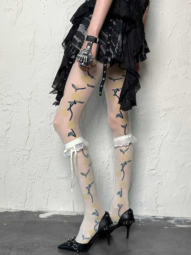 Gepunktete Rüschen, weißes Muster, Y2K, selbstbindender Riemenbesatz