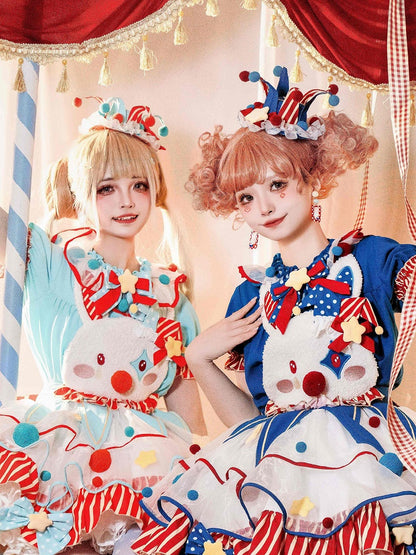 Dunkel / Pastell BlauRot Clowncore Hut GrünOrange