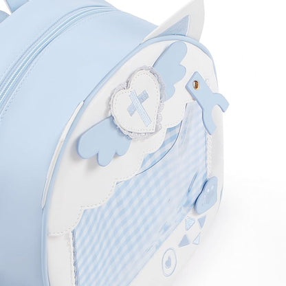 Weiß-blaues Kätzchenohr- und Flügeldesign Yami Kawaii Ita Rucksack
