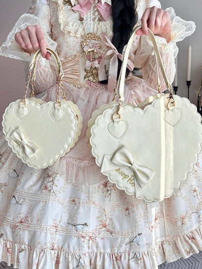 / with Crossbody Heart-shaped Hand - Zipper Bag Sweet PU Lolita Yellow Bow Leather