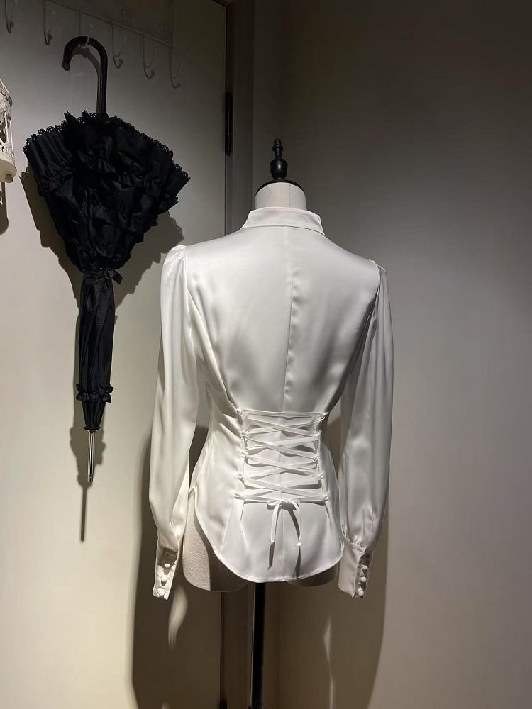 襟付き袖付きホワイトマンダリンシャツ王子ロングロリータ