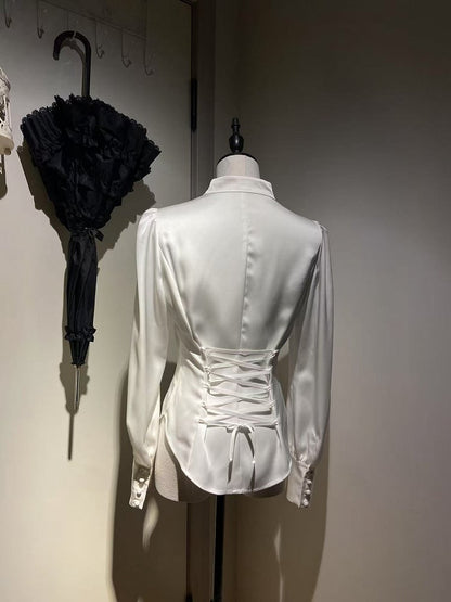 襟付き袖付きホワイトマンダリンシャツ王子ロングロリータ