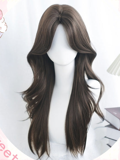 55-60cm Long Brown/Black Wigs Wavy