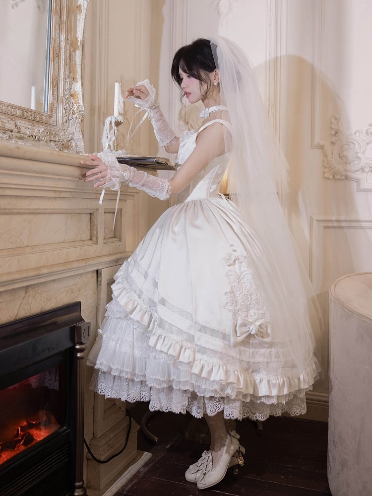 Rosette White Elegant Wedding Dress Hanayome Lolita JSK Full Set