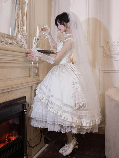 Rosette White Elegant Wedding Dress Hanayome Lolita JSK Full Set