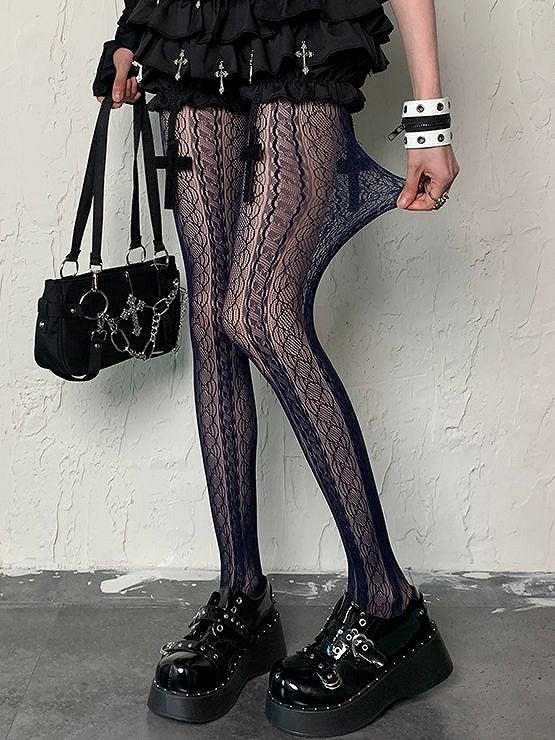 Fashion Hollow-out Navy Blue Y2K Tights Gyaru Design