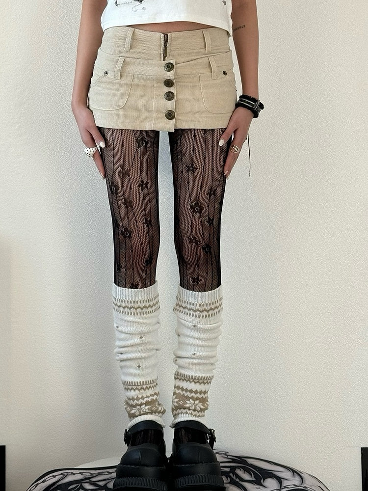 Y2K Schwarzes Blumenstrumpfhosenmuster