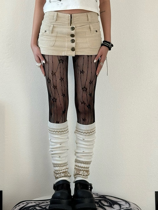 Y2K Schwarzes Blumenstrumpfhosenmuster