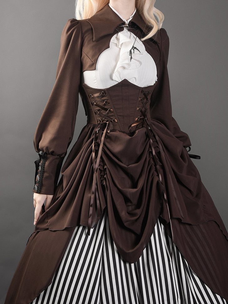 Braunes Steampunk Lolita Crop Top mit Kragen in Fledermausflügelform