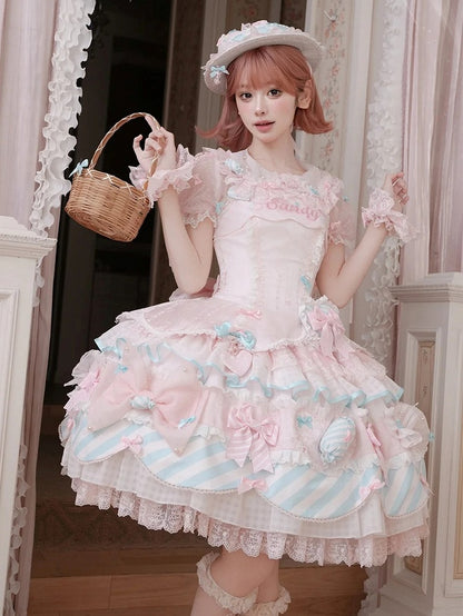 Pink & Blue Sweet Candy-themed Lolita JSK Dress - Meng Fu Zi